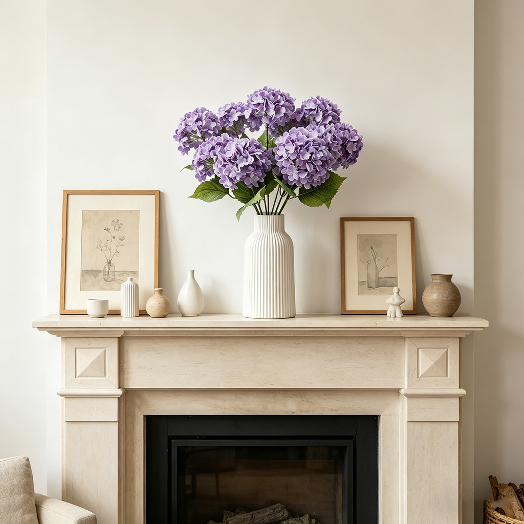 Yuejia 1 Pièce 13 Pouces/33 cm Faux Hydrangée 7 Têtes Fleur en Soie Fleur en Soie Salon Chambre Décoration de Fleur de Mariage Décoration de Fleur Artificielle (Violet)