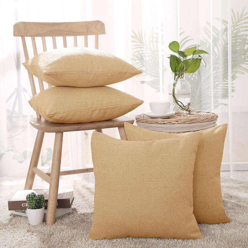 Deconovo housse de coussin en tissu aspect lin, coloris orange, 45 x 45 cm, 1 pièce