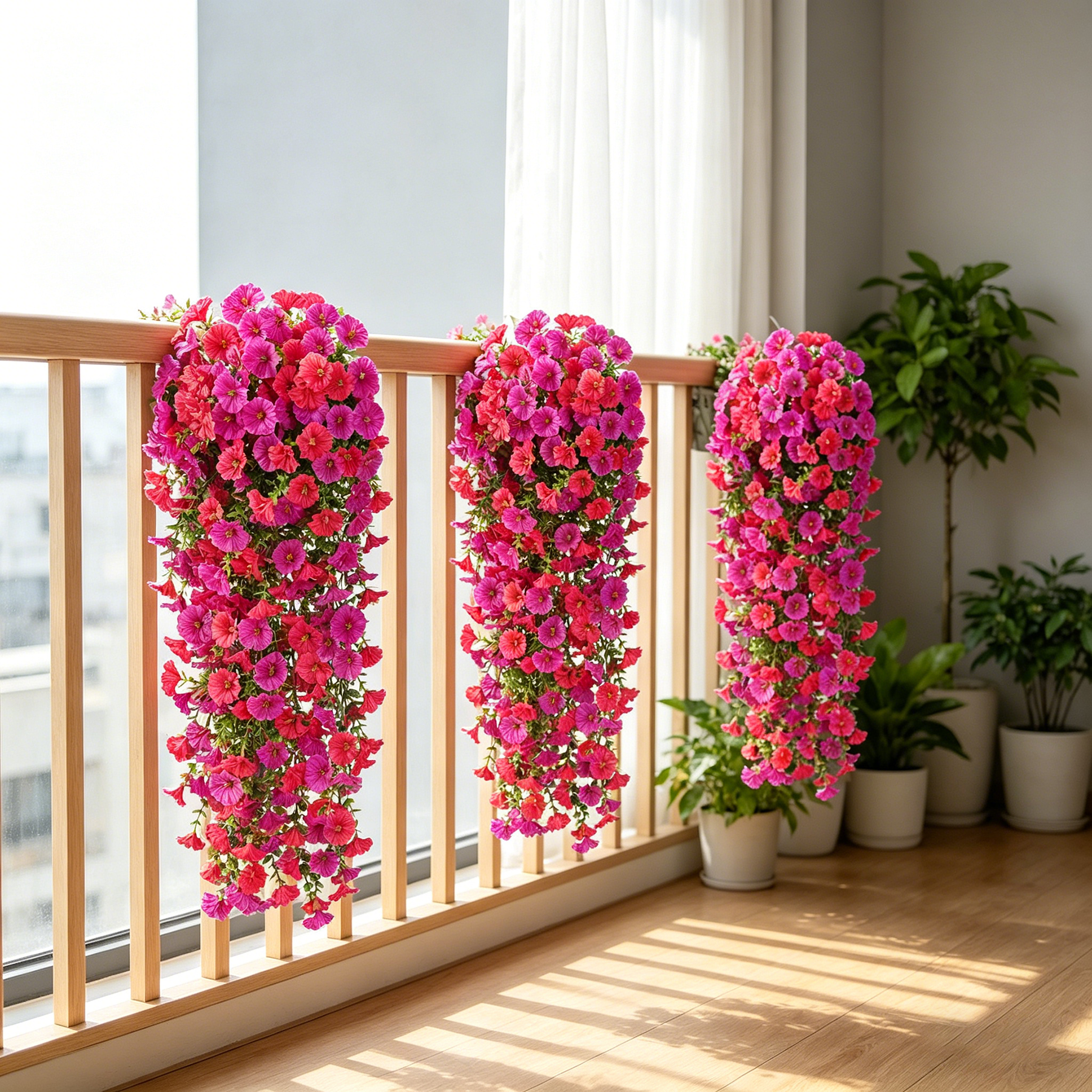 Yuejia 4 pièces 30 po/76 cm Fleurs artificielles d’extérieur, fausses fleurs artificielles suspendues d’extérieur, fleurs suspendues réalistes