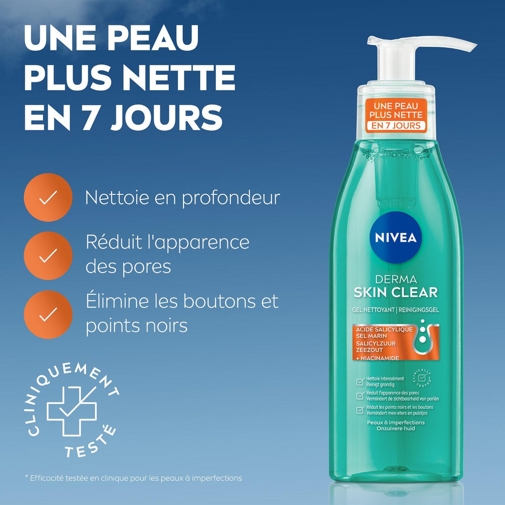 NIVEA Derma Skin Clear Gel Nettoyant Visage anti-imperfections 150 ml