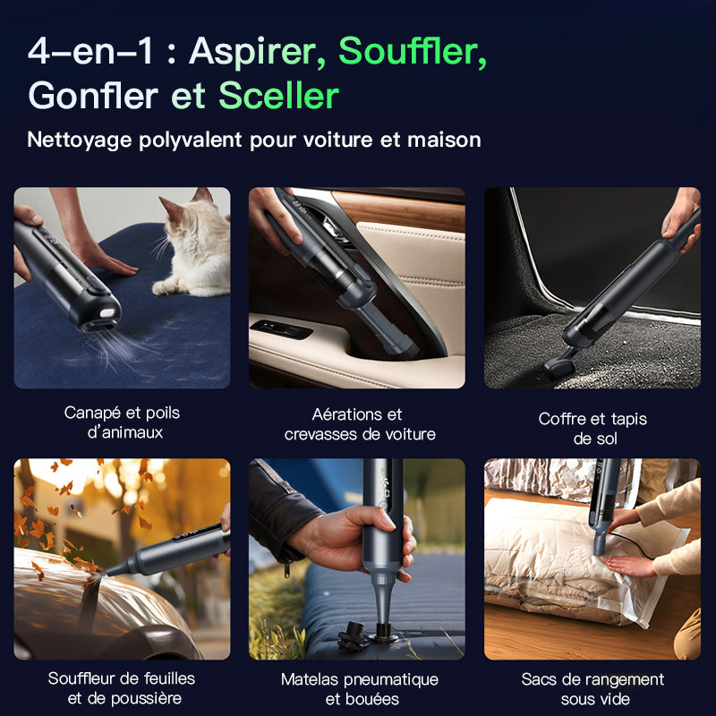 EasyWox Q808 Aspirateur de voiture avec aspiration puissante 16 500 Pa, moteur sans balais 120 W, soufflerie et aspiration bidirectionnelles