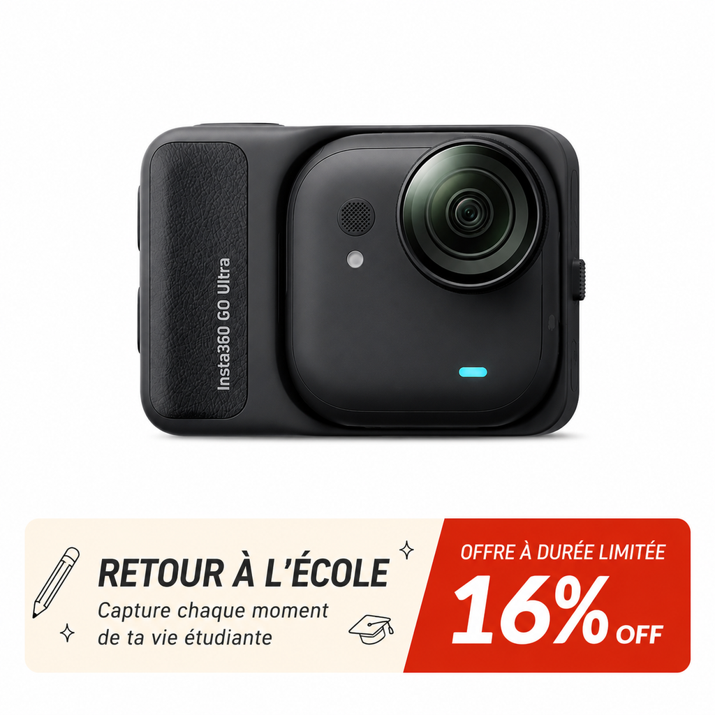 Insta360 GO Ultra Standard Bundle Midnight Black - Mini caméra 4K mains libres, légère et portable, excellente performance en basse lumière, fixation partout, stabilisation FlowState