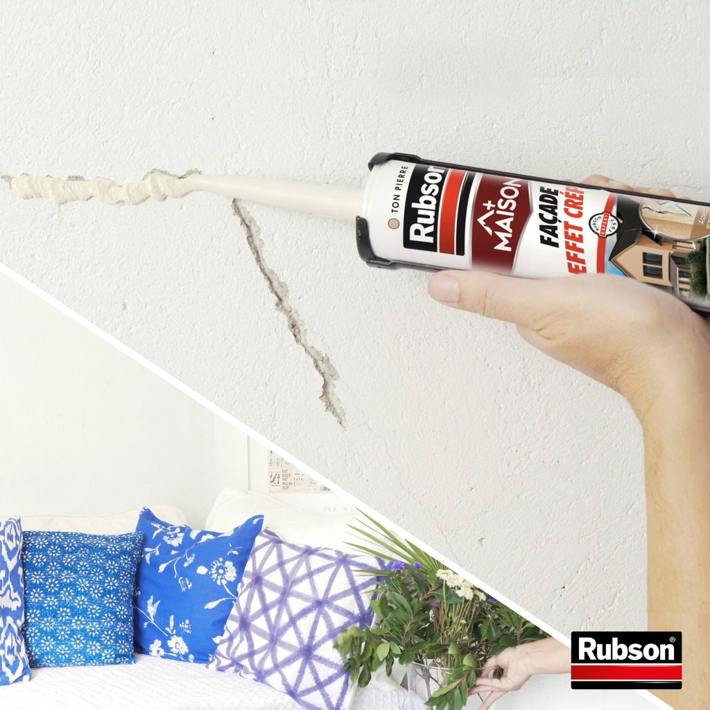 Rubson - Mastic Maison Façade Effet Crépi Ton Pierre (cartouche de 280 ml) – Mastic acrylique pour joint, raccordement et rebouchage de fissures sur crépi – Aspect granuleux