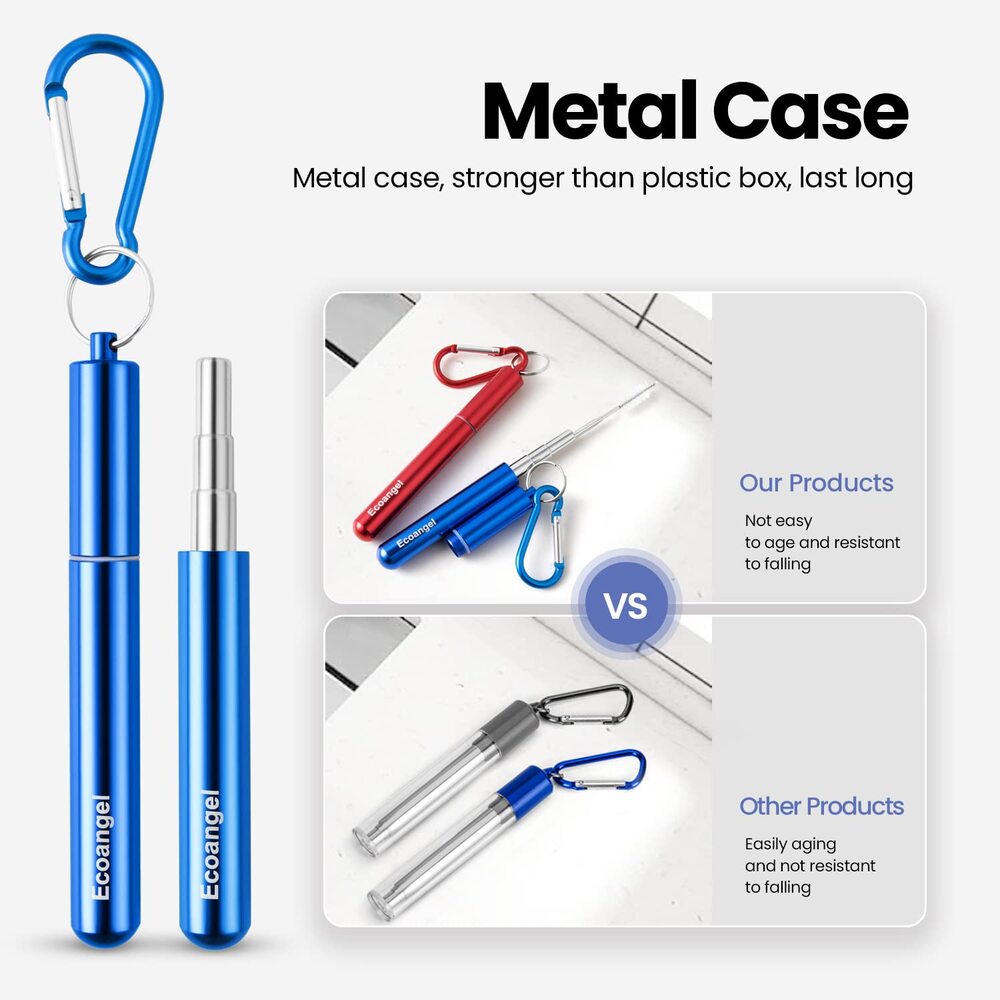 M&Co Lot de 4 pailles pliables réutilisables en acier inoxydable, Finition plaquée or, Conception portable, Brosse de nettoyage incluse, Goût neutre