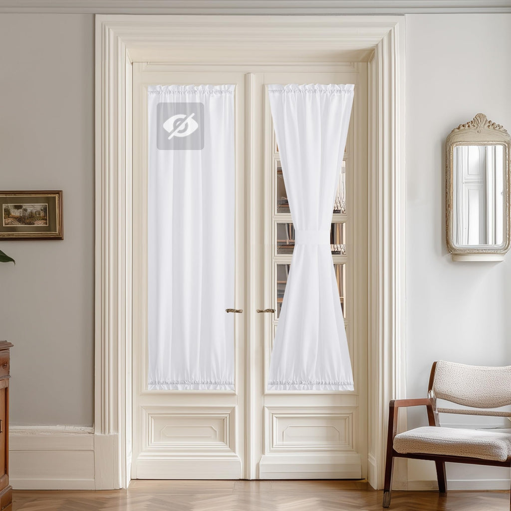PONY DANCE Rideaux Voilage pour Porte et Fenêtre, Occultants Légers Anti-Vis-à-Vis avec Embrasse, 1 Panneau à Passe-Tringle, 70x180 cm, Blanc