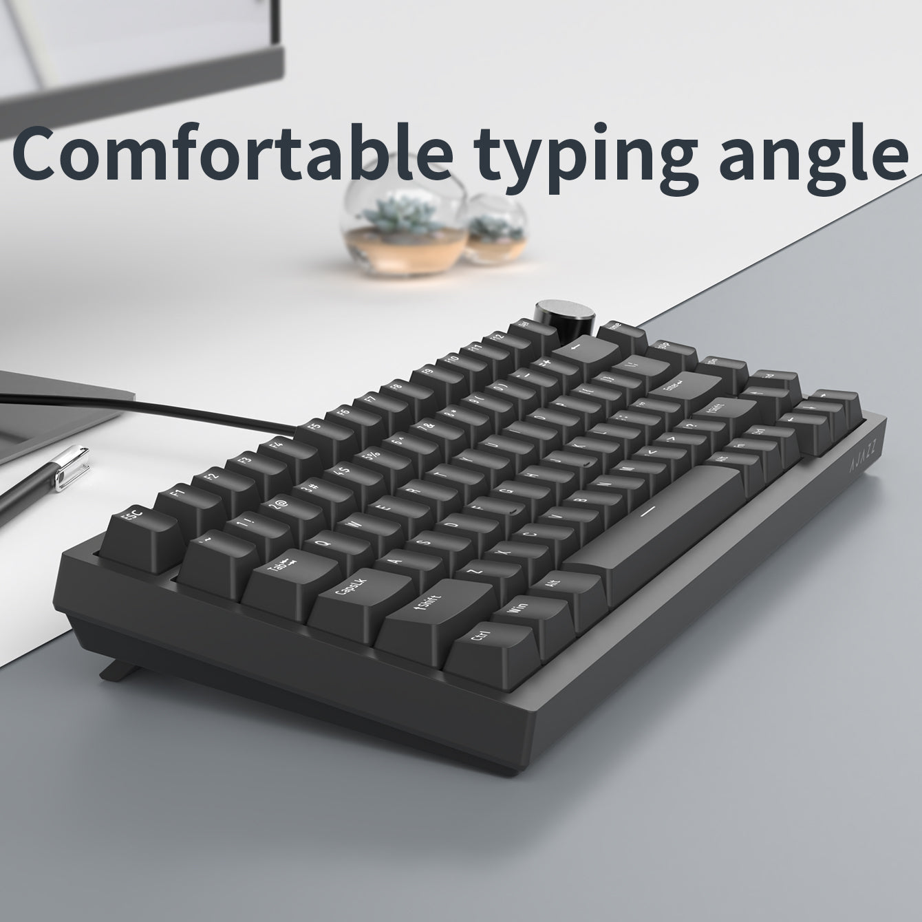 AJAZZ AK820 clavier mécanique filaire 75 %, disposition QWERTY US, interrupteurs linéaires remplaçables à chaud, montage sur joints (gasket mount), rétroéclairage blanc, 83 touches avec molette de volume CNC, mousse Poron, capuchons en PBT de profil