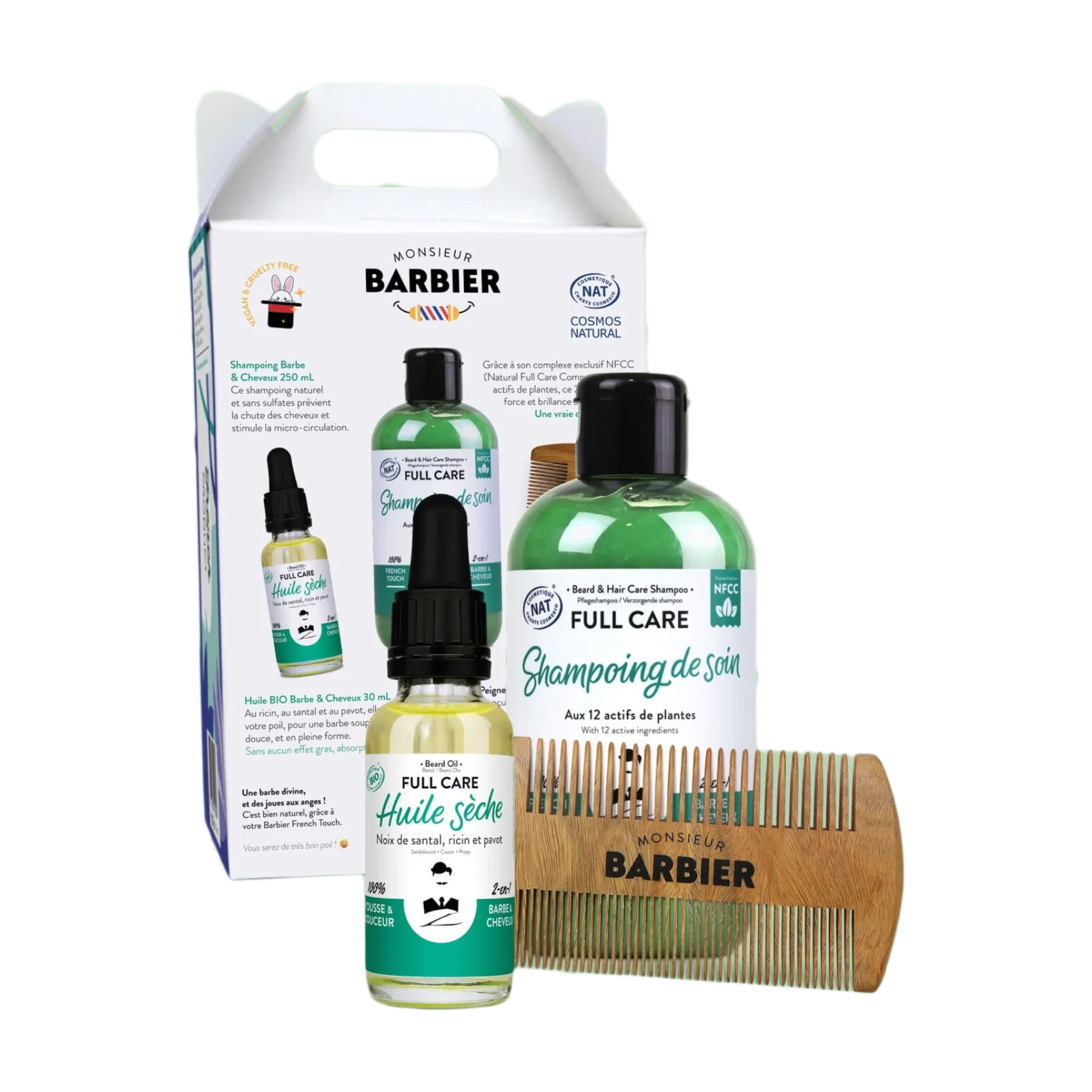 MONSIEUR BARBIER Kit cheveux et barbe The Hair & Beard Box pour hommes - 1 kit (shampooing + huile + peigne)