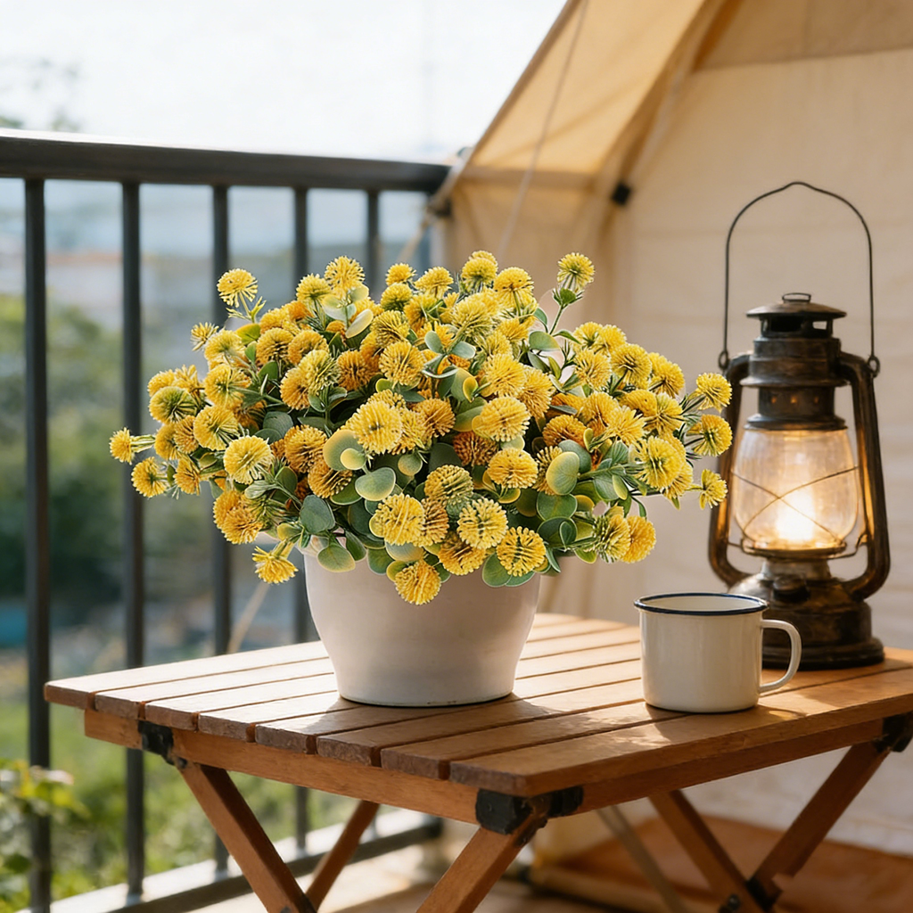 Yuejia Bouquet de 4 fleurs Craspédie artificielles 35 cm - Jaune