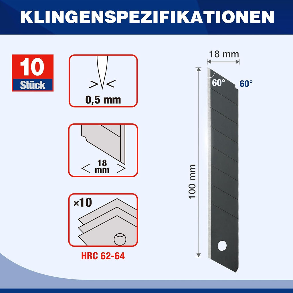 WORKPRO Lot de 3 cutters 18 mm avec 10 lames de rechange SK5, poignée en caoutchouc, lame sécable, pour carton et découpe multi-usage