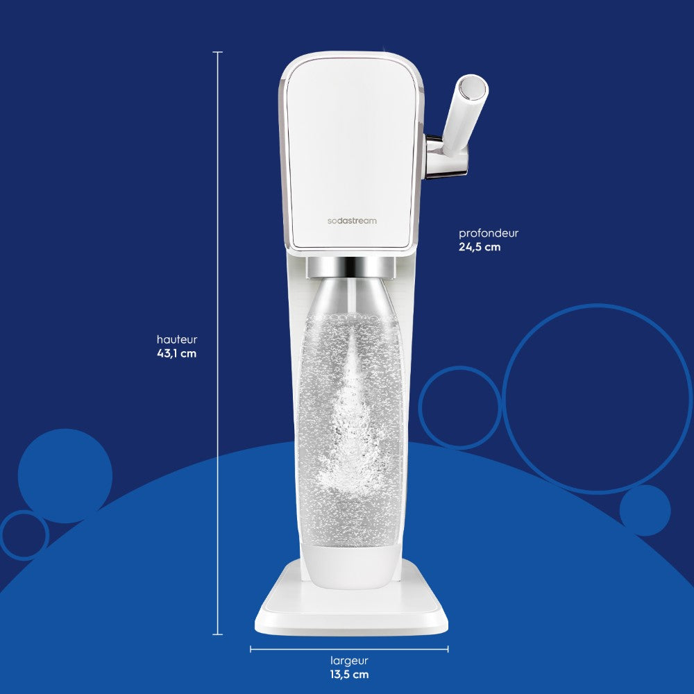 SodaStream ART Machine à Eau Pétillante et Soda | Pack 1 Bouteille 1L Compatible Lave-Vaisselle + 1 Recharge de Gaz 60L à Clipser | Blanche