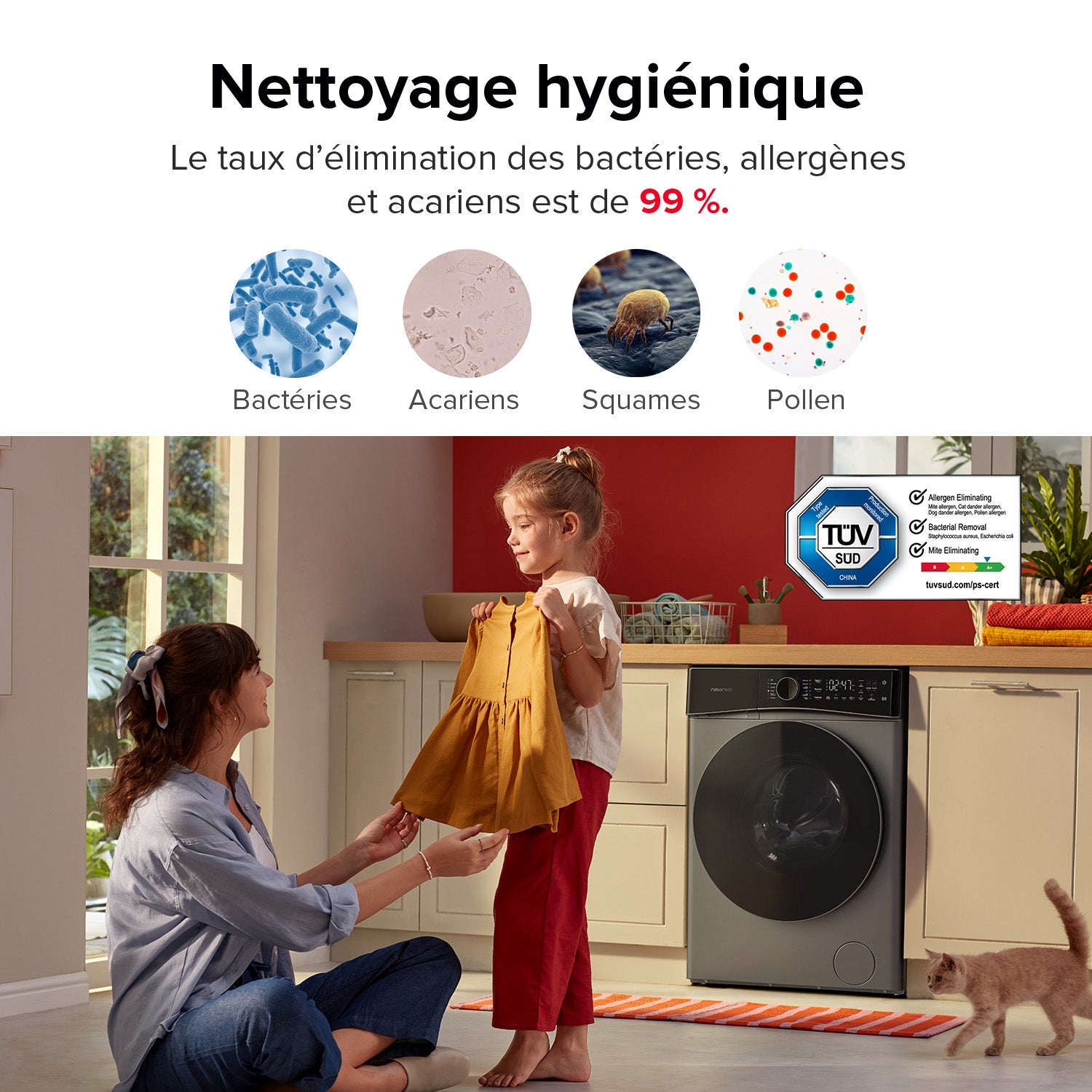 Roborock Zeo Lite Lave-linge séchant Gris avec technologie de séchage Zeo-Cycle, 10 kg lavage, 6 kg séchage, 27 programmes de lavage avec contrôle via application
