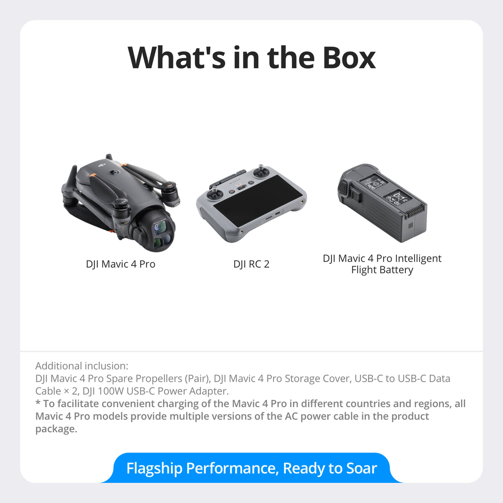 DJI Mavic 4 Pro avec DJI RC 2, Drone haut de gamme à triple caméra avec caméra Hasselblad CMOS 4/3 100 MP, Pour professionnels, Transmission vidéo 30 km, Temps de vol max. 51 min
