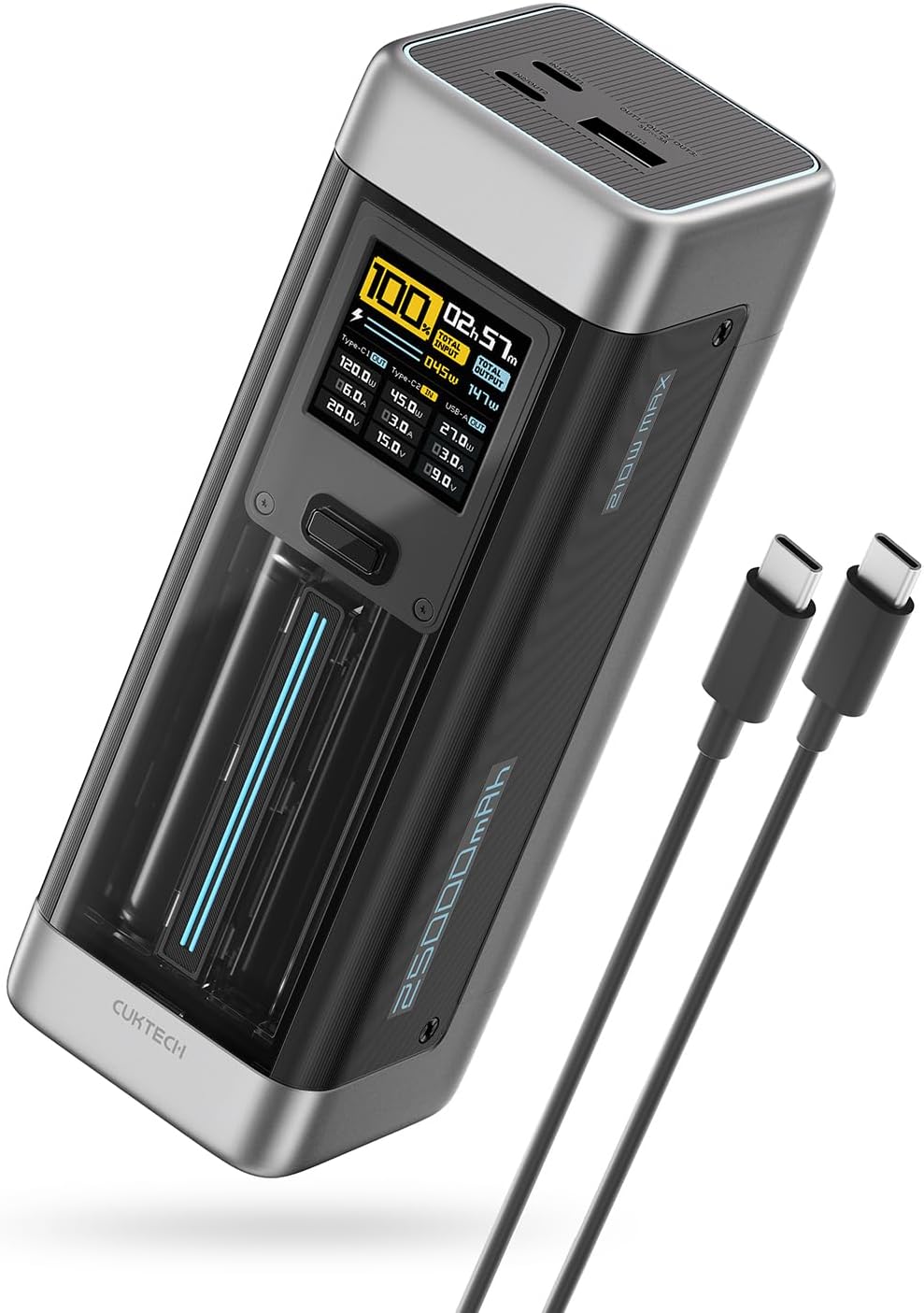CUKTECH NO.20 P23 Batterie portable à charge rapide 25 000 mAh 140 W USB-C 3 ports PD3.1 - Gris