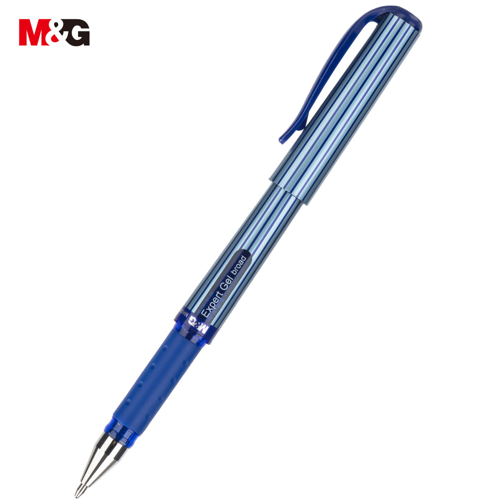 M&G ExpertGel Stylos gel à encre bleue, lot de 12, pointe moyenne 1,0 mm, séchage rapide, écriture fluide avec grip antidérapant et capuchon pour bureau et école