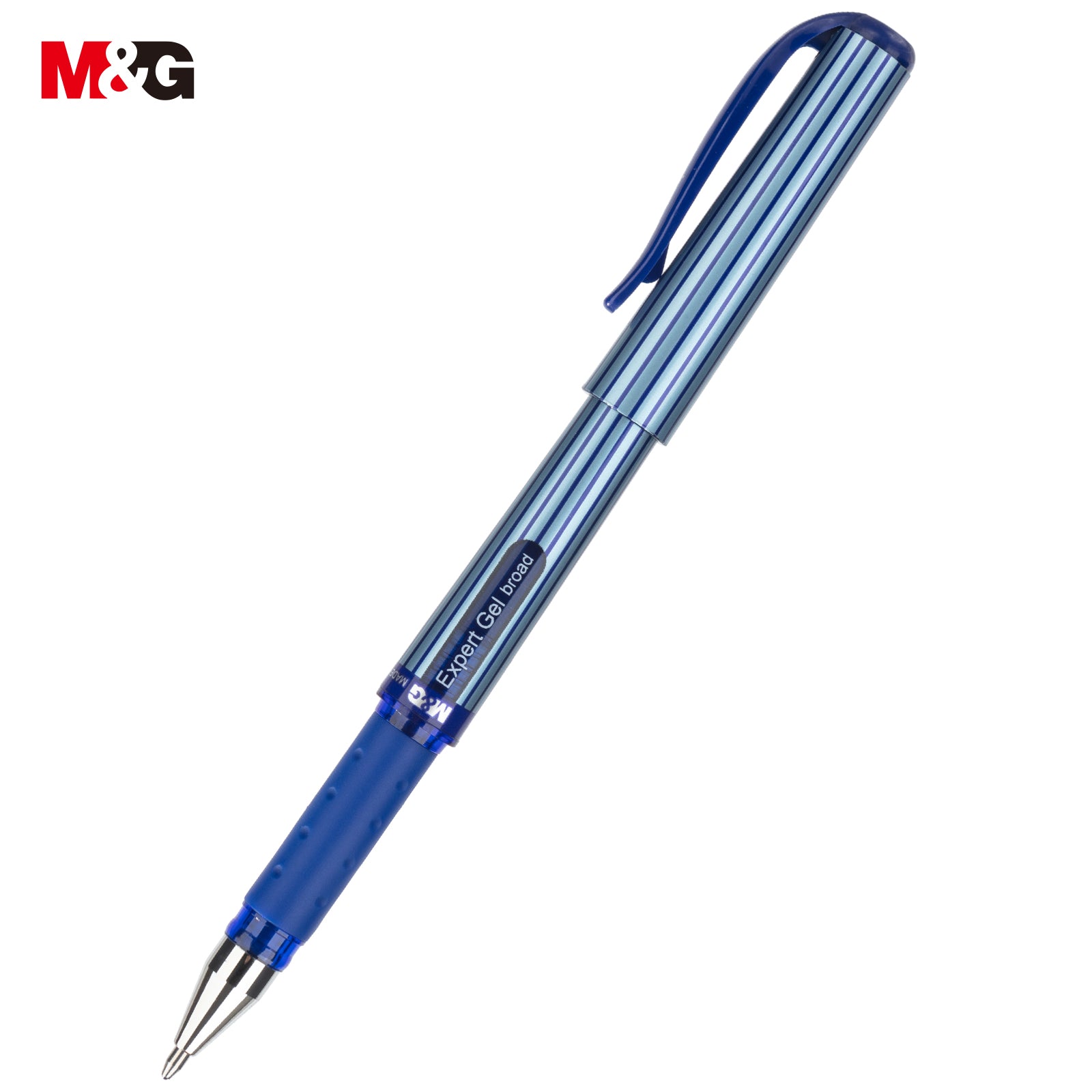 M&G ExpertGel Stylos gel à encre bleue, lot de 12, pointe moyenne 1,0 mm, séchage rapide, écriture fluide avec grip antidérapant et capuchon pour bureau et école