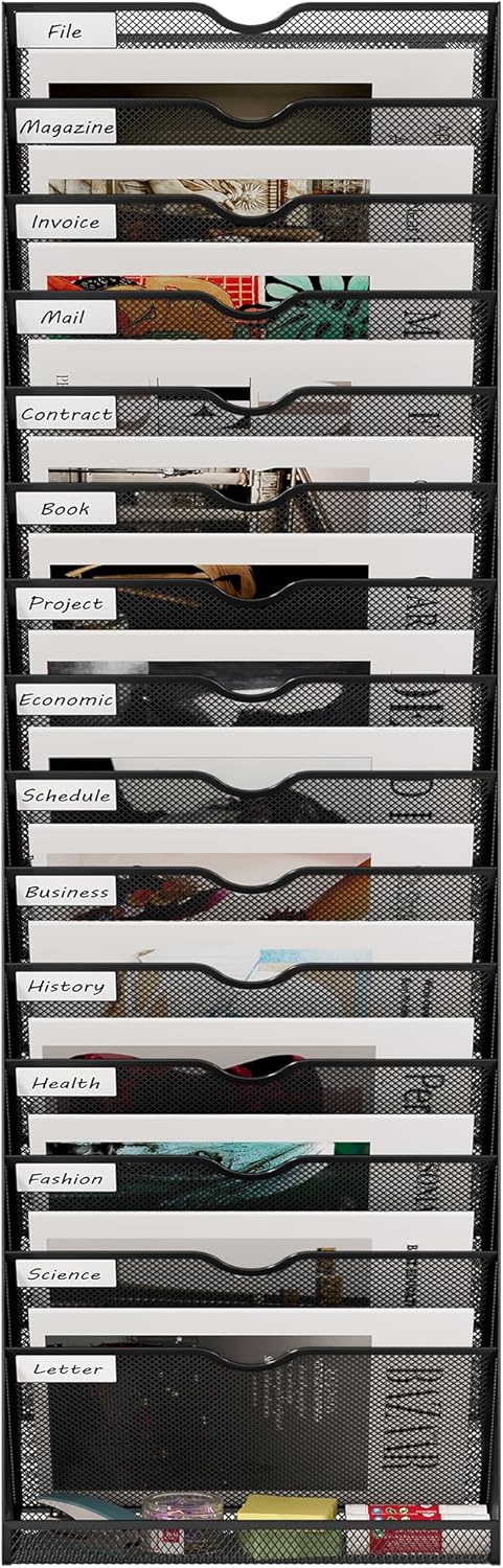 Senhoglb Porte-dossiers mural A4 en maille 16 compartiments, noir, soldes du Nouvel An, meilleures idées cadeaux