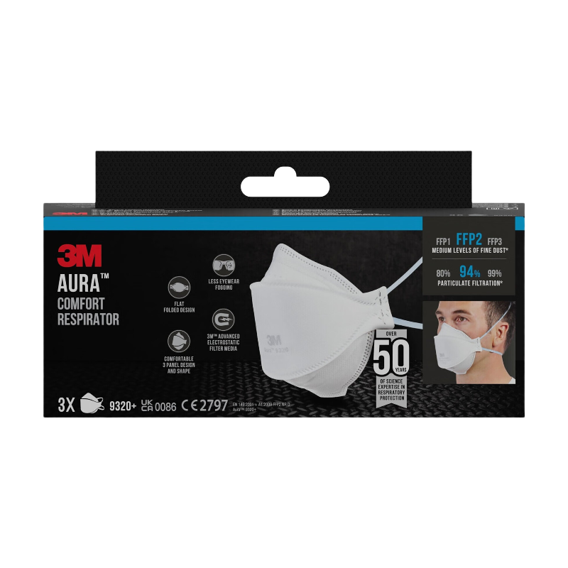 3M Masque de protection respiratoire Aura 9320+ pour ponçage manuel et outils électroportatifs