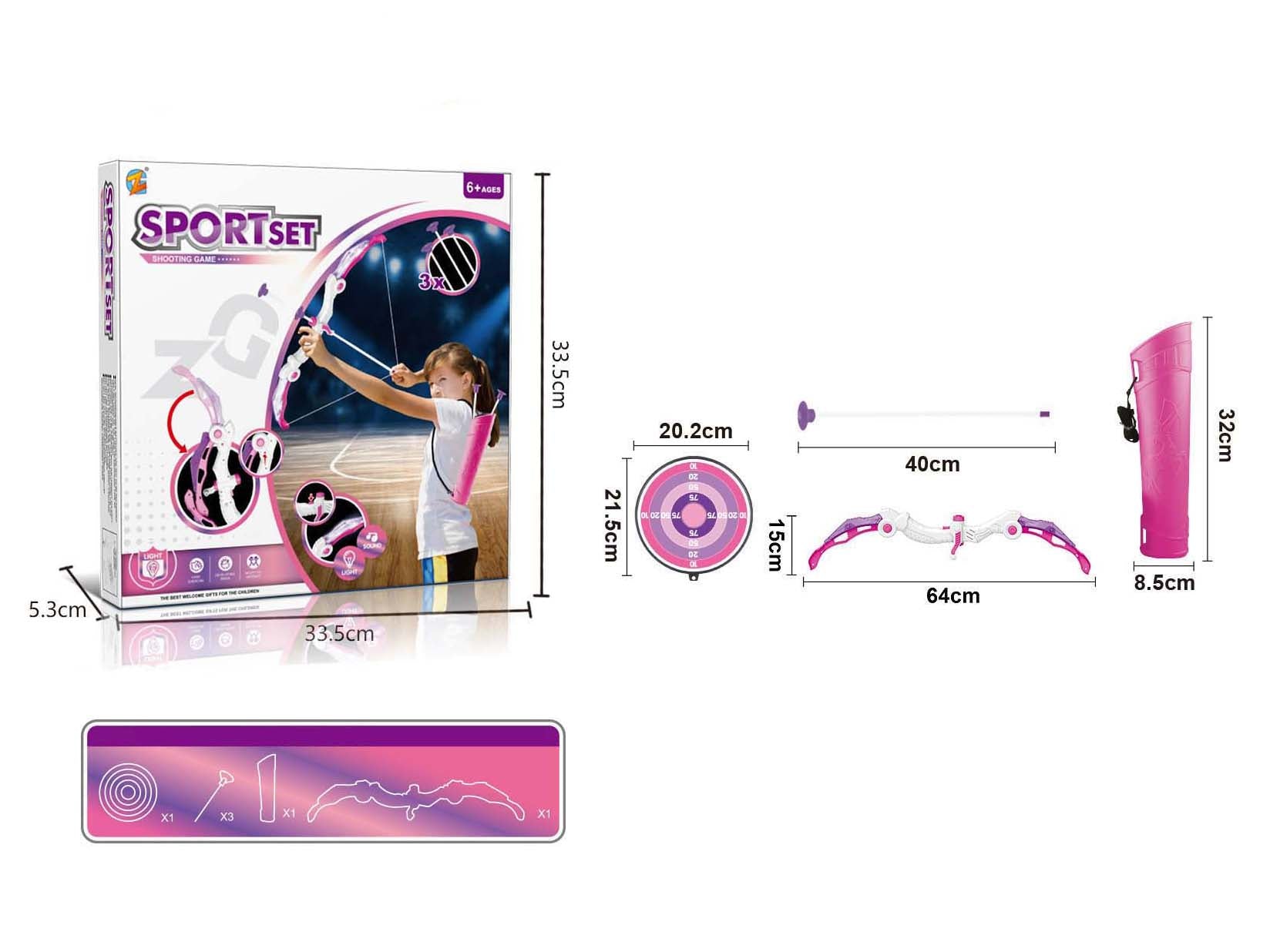 Ensemble arc et flèches de tir à l'arc pour filles avec son et lumière, kit de jouets ABS+PP avec illumination et sons