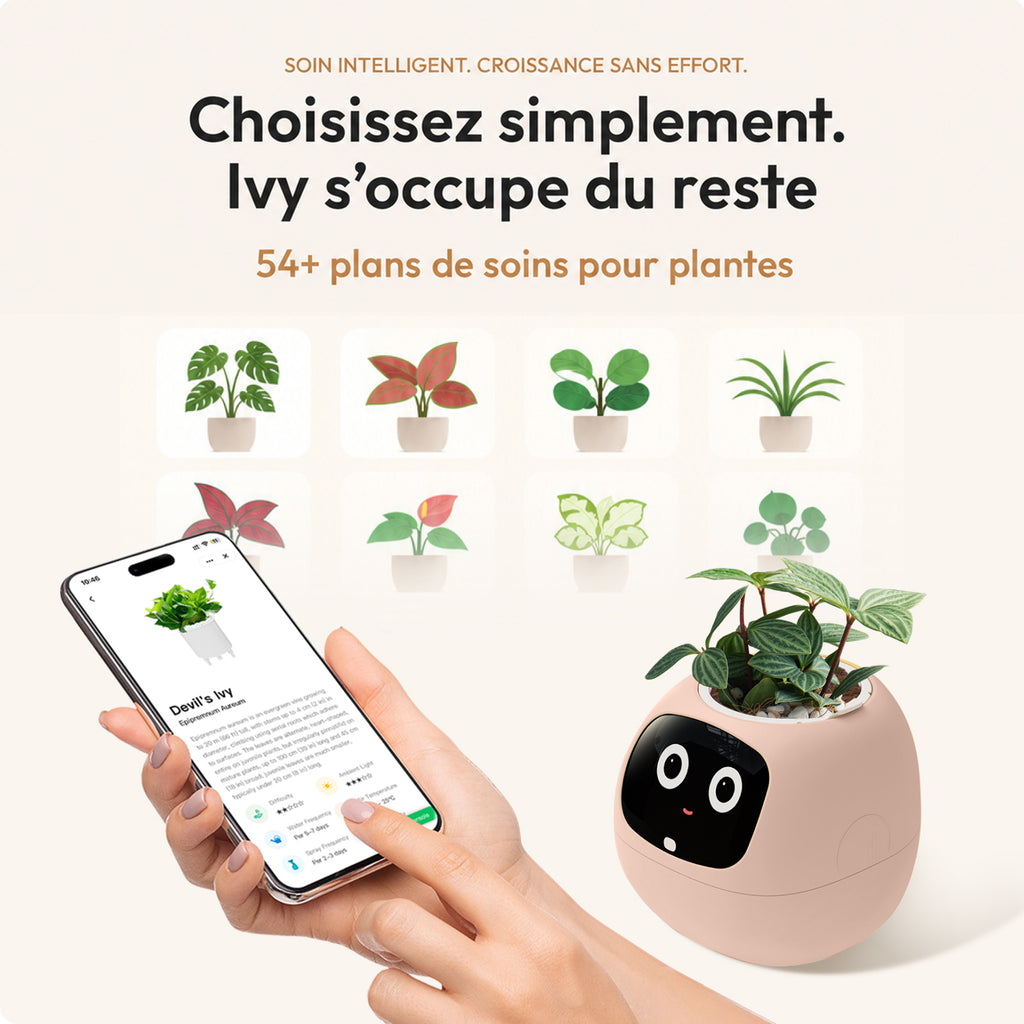 Cadeau d'été pour embellir votre intérieur – Pot de plante intelligent IA Ivy, interaction par expressions faciales, entretien intelligent des plantes
