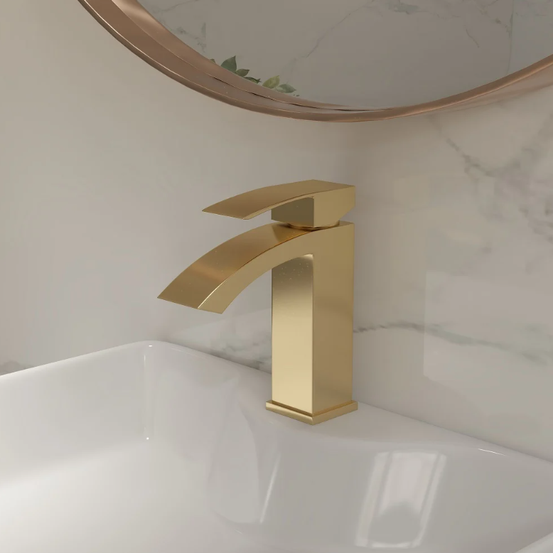 Homary Robinetterie de lavabo à un trou montée sur plateau de style contemporain en or brossé