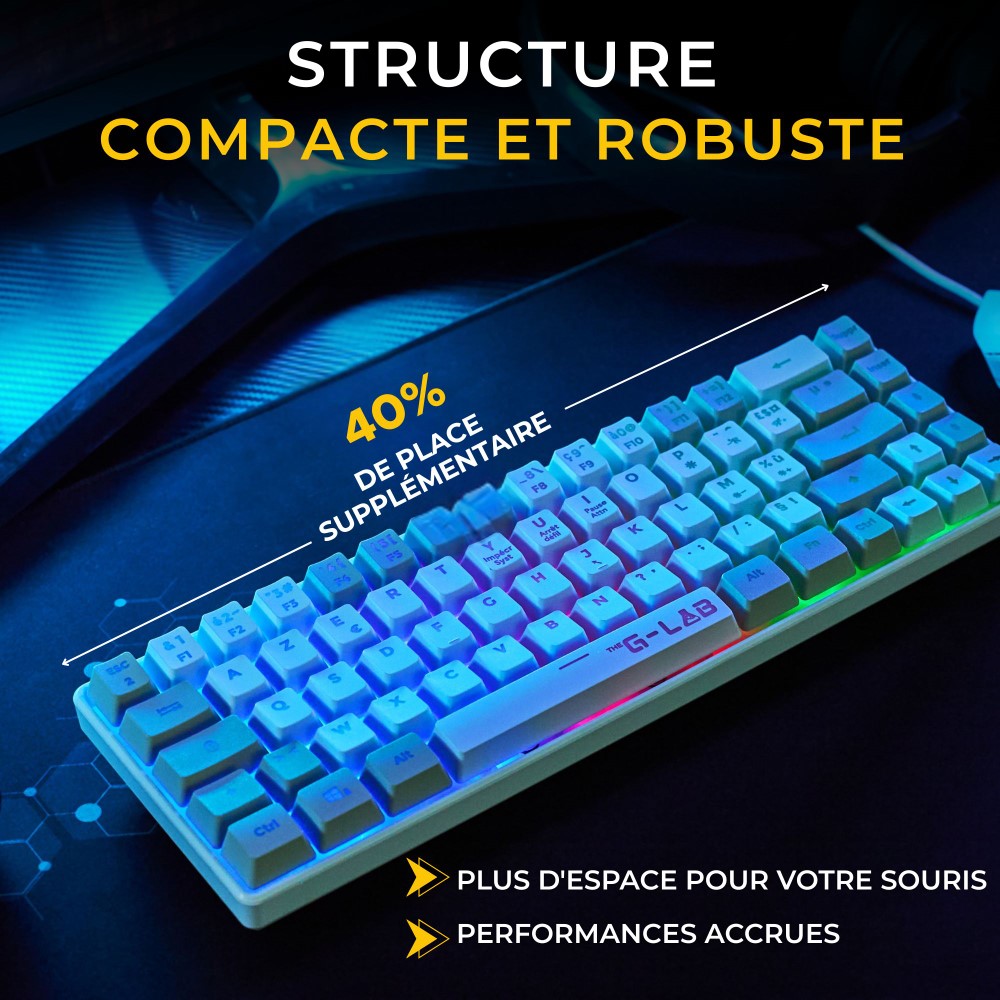 THE G-LAB Hydrogen Combo Set Clavier et Souris Gaming Filaire - AZERTY, 7200 DPI, 6 Boutons - Blanc/Gris