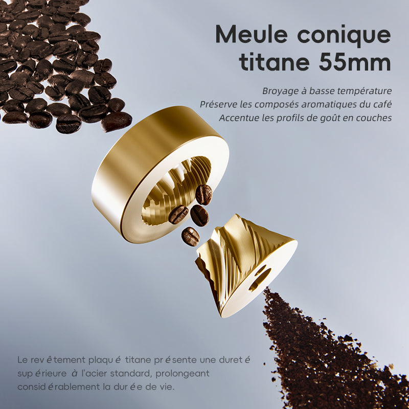 Starseeker E55 Pro Moulin à café électrique blanc avec meule conique en alliage de titane de 55 mm, moteur CA de 72 W