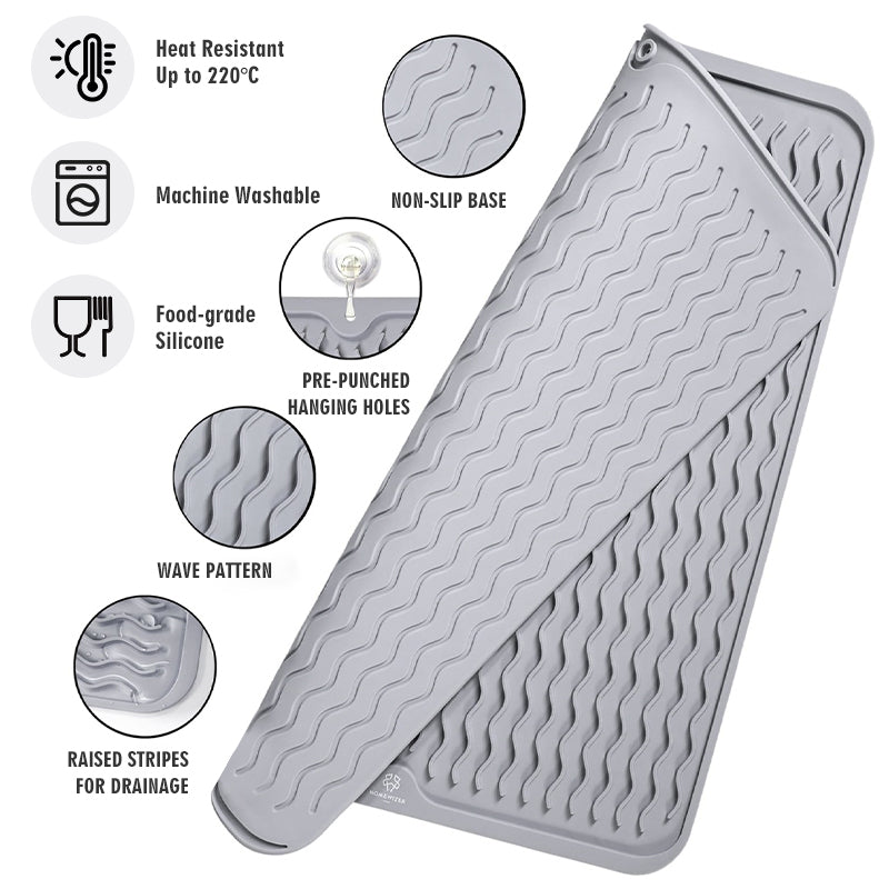 Vilscijon Tapis égouttoir pour plan de travail ou évier de cuisine, Grande taille - Gris