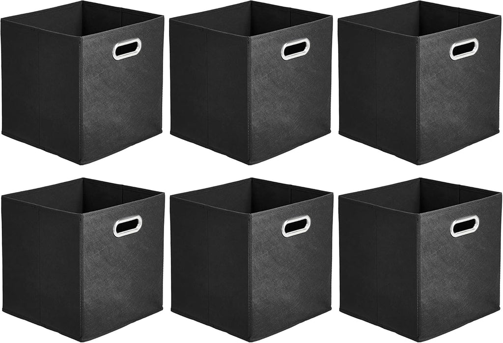 ANQI Lot de 6 boîtes de rangement cubes pliables noir - 26,5 x 26,5 x 28 cm
