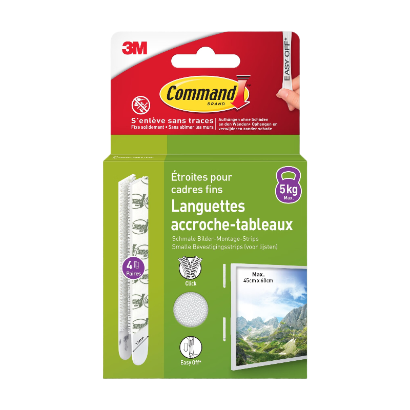 Command™ Languette de fixation enlevable tableau Blanc Cadres fins