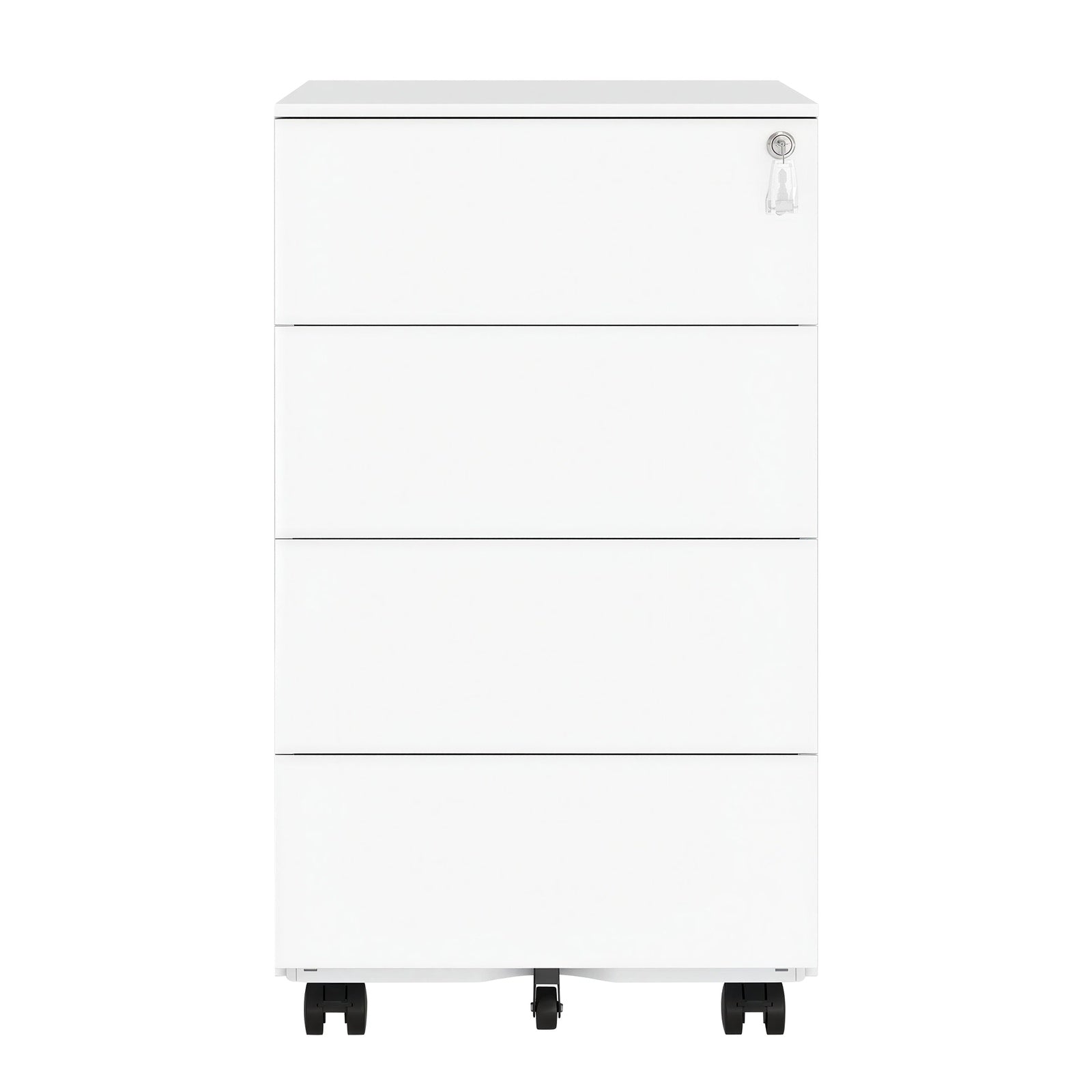 JOYFURNOS Armoire à dossiers mobile préassemblée blanc nuage – verrouillable, 4 tiroirs, rangement pour documents et fournitures