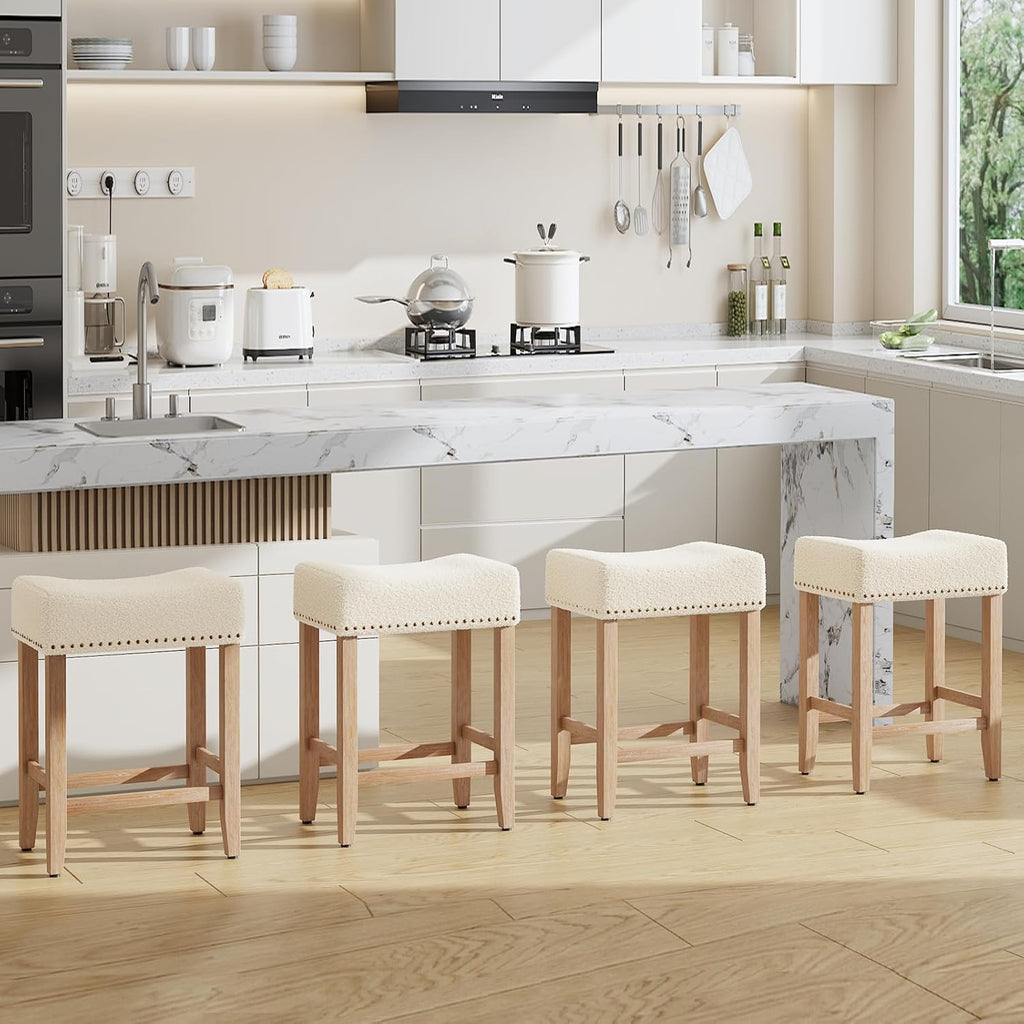 Ckaff Lot de 2 tabourets de bar, tabourets de bar de 65,5 cm de hauteur, chaises de cuisine en Sherpa, chaise de maquillage, chaise de salle à manger, tabouret de salle de bain