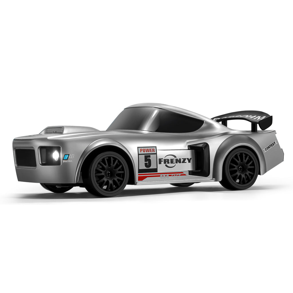 Voiture de Drift RC 4WD 1:24, Gyroscopique Réglable, 2,4 g, Lumières LED, Pneus Doubles, Batterie LiPo et Suspension, Carrosserie Large Rétro Argent pour Amateurs de RC, Lot de 1 Gris