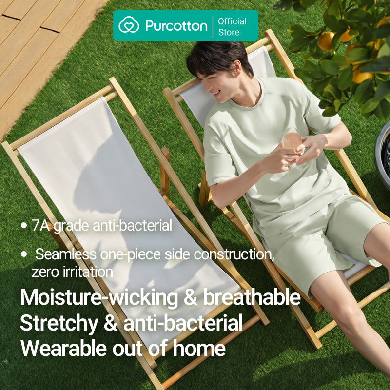 Purcotton Ensemble de shorts de survêtement en tricot antibactérien pour homme - Antibactérien et respirant - Extensible et confortable - Loisirs à la maison - Gris