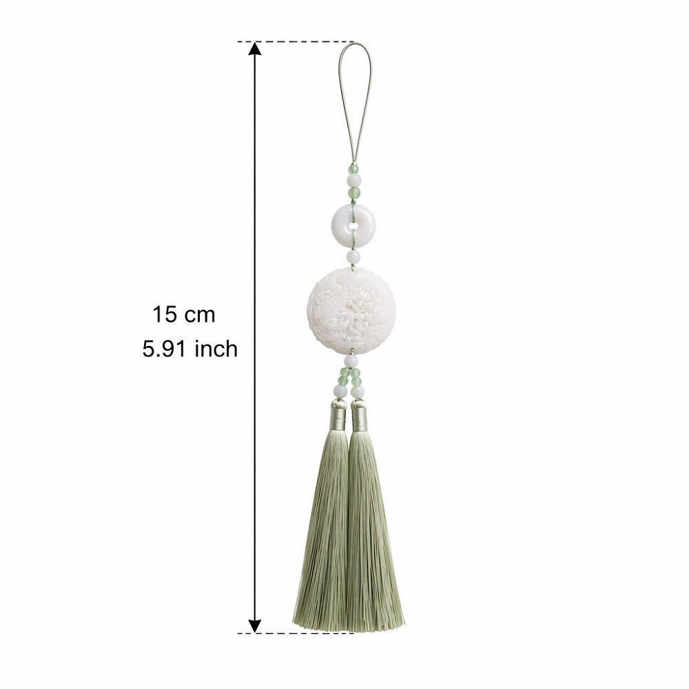 Huacan Accessoires de Ceinture Ancien Hanfu Dragon Phénix Double Oreille à Pompons pour Hommes et Femmes Accessoires de Ceinture pour Couples Pendentifs Vert Haricot
