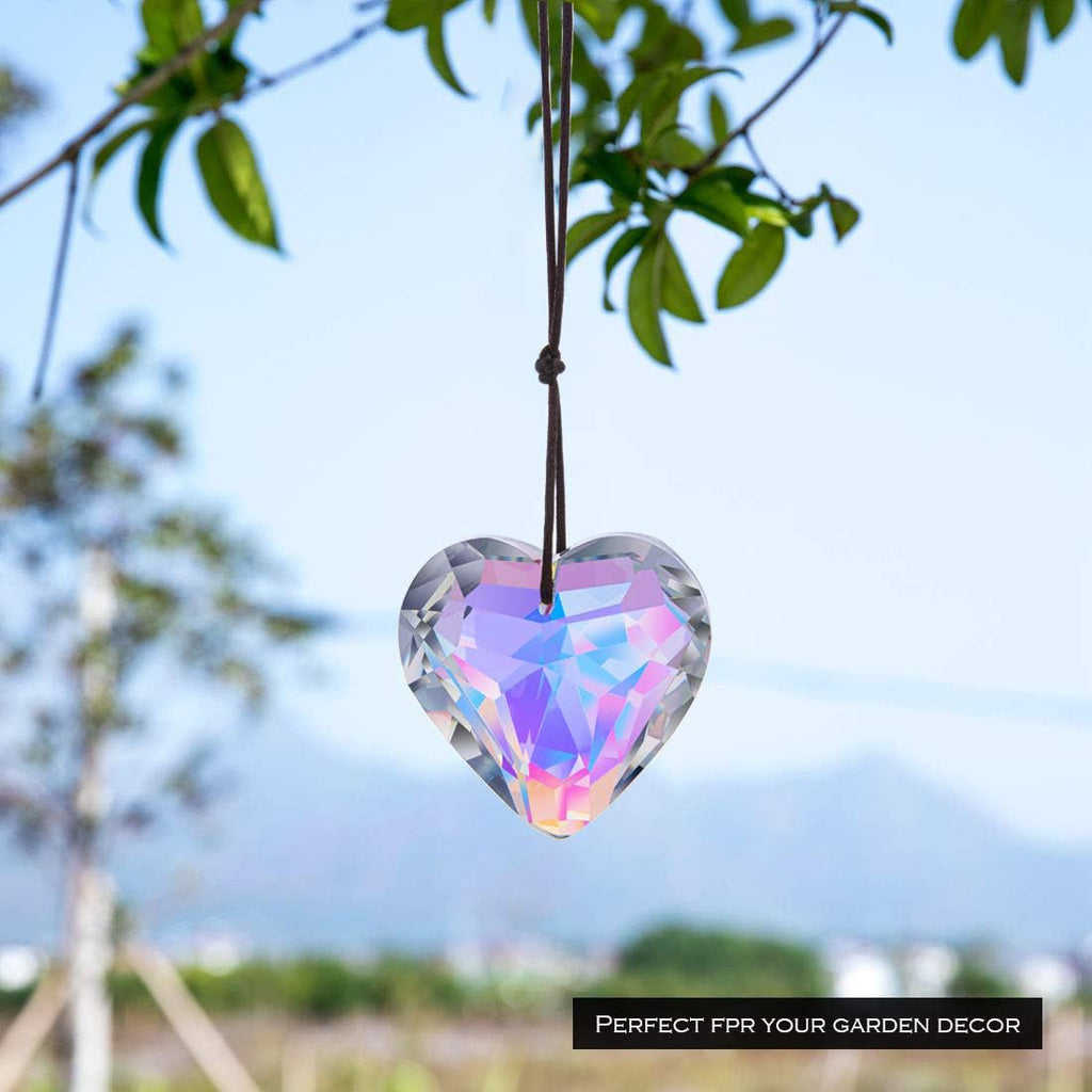 JU7CER 1PC Pendentif Prismatique en Cristal en Forme de Cœur - Décoration Suspendue, Capteur de Lumière Arc-en-Ciel pour Jardin, Mariages et Noël