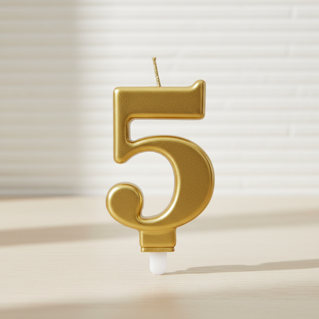 Clairefontaine Bougie chiffre 5 - Doré