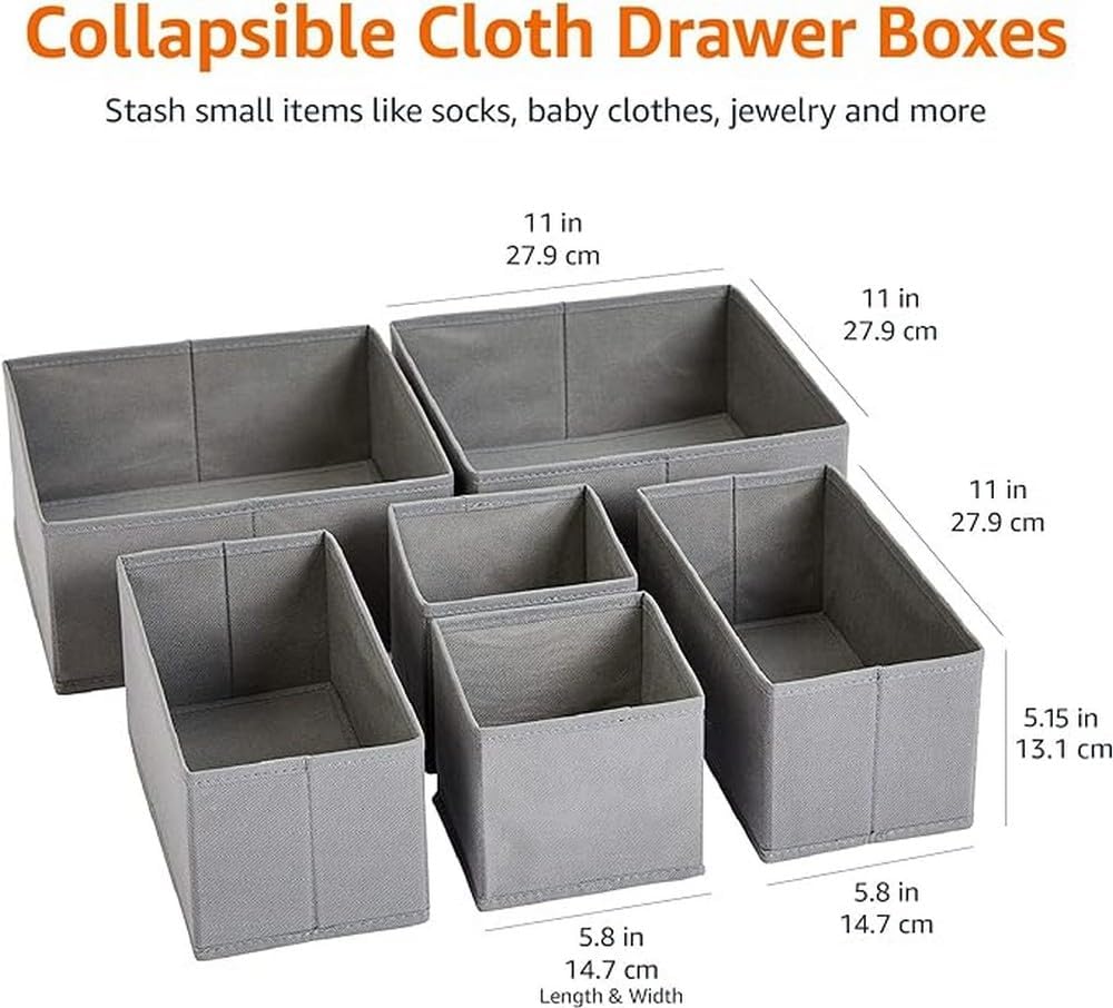 ANQI Organisateurs de tiroir en tissu pour chaussettes et sous-vêtements, lot de 6, gris, offre de Nouvel An, idées cadeaux phares