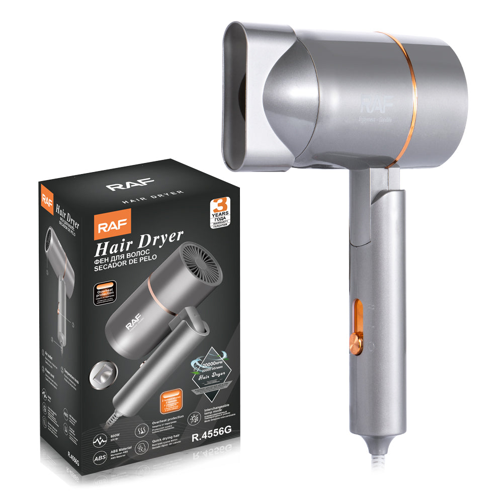 RAF Sèche-cheveux pliable professionnel portable 800 W, protection contre la surchauffe, format compact de voyage, pour femme, usage domestique, gris