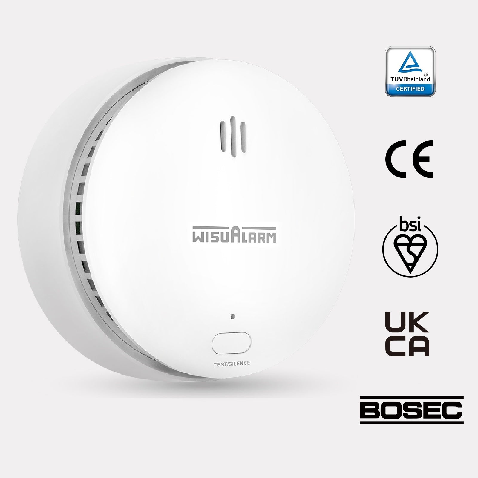 WISUALARM Détecteur de fumée pour maison, Pile 10 ans, Alarme incendie avec bouton test/silence, Détecteur de fumée certifié TÜV conforme EN14604 (2 pièces)