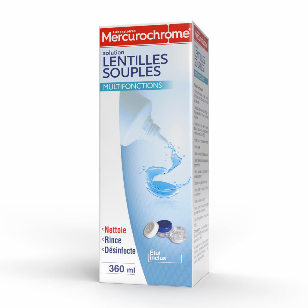 Mercurochrome Solution lentilles Souples Multifonctions Tout-en-un Nettoyante Rince Décontamine 360 ml