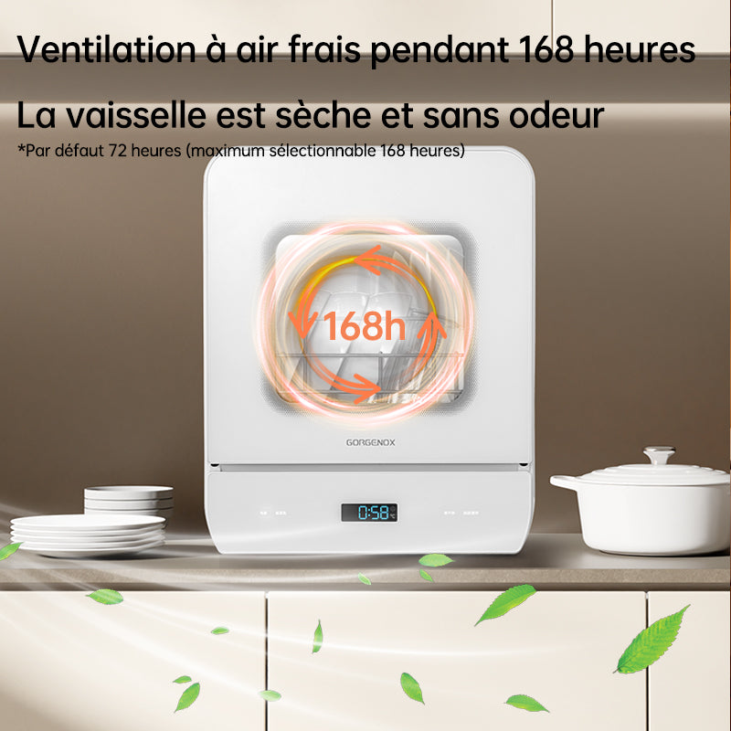 GORGENOX Lave-vaisselle domestique de table, Capacité 3 couverts, Adapté aux bébés et aux mamans, 4-en-1 (Lavage, Désinfection, Séchage et Rangement)