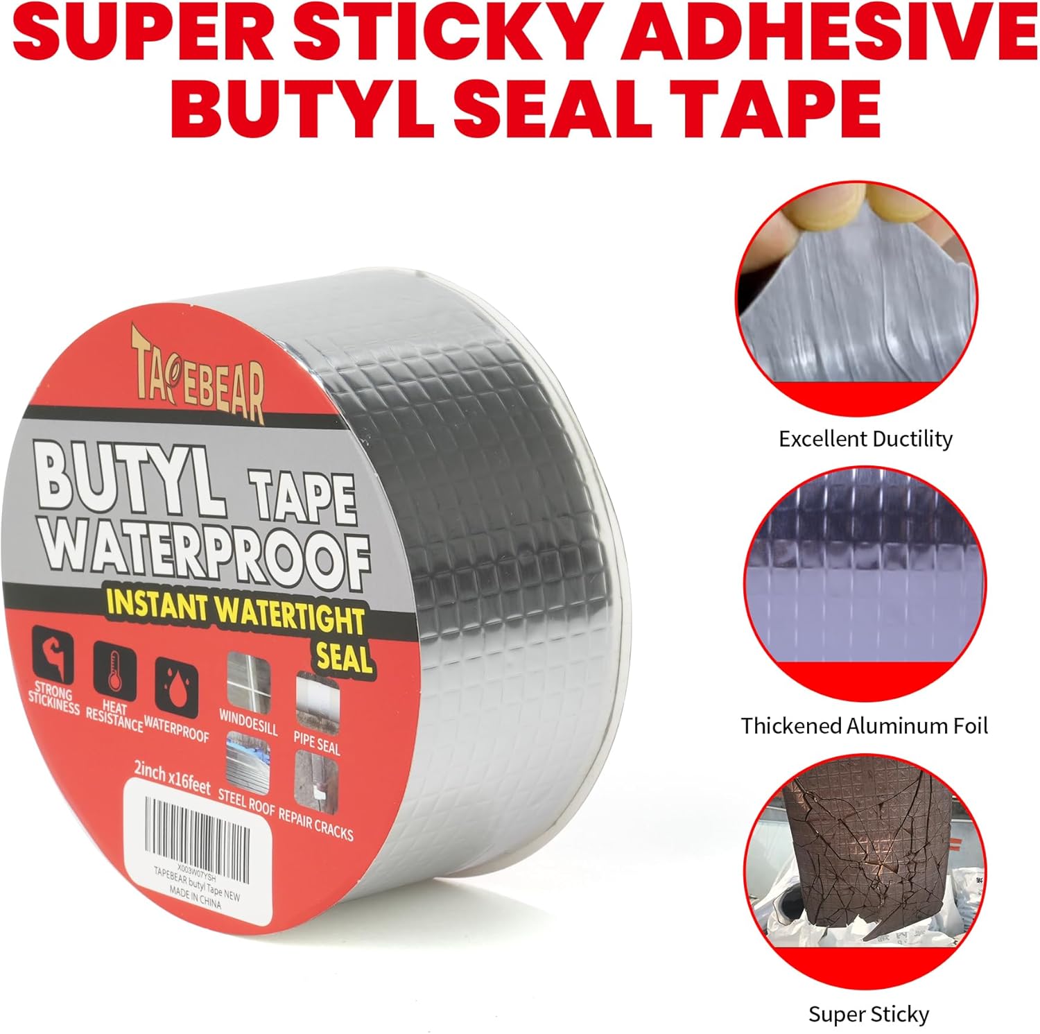 TAPEBEAR Ruban d’étanchéité en butyle argent - 50 mm x 5 m
