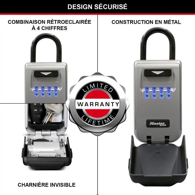 Master Lock Cadenas à combinaison lumineux portable avec anneau de suspension, format moyen 175 x 72 x 52 mm, pour l’extérieur, pour la maison, le bureau, les usines et les véhicules