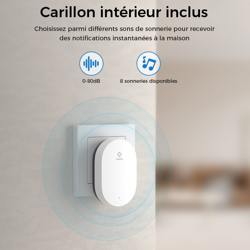 WOOX Sonnette sans fil avec caméra, sonnette vidéo 2K UHD alimentée par batterie 5200 mAh, champ de vision 170°, détection des personnes/colis, vision nocturne, audio bidirectionnel