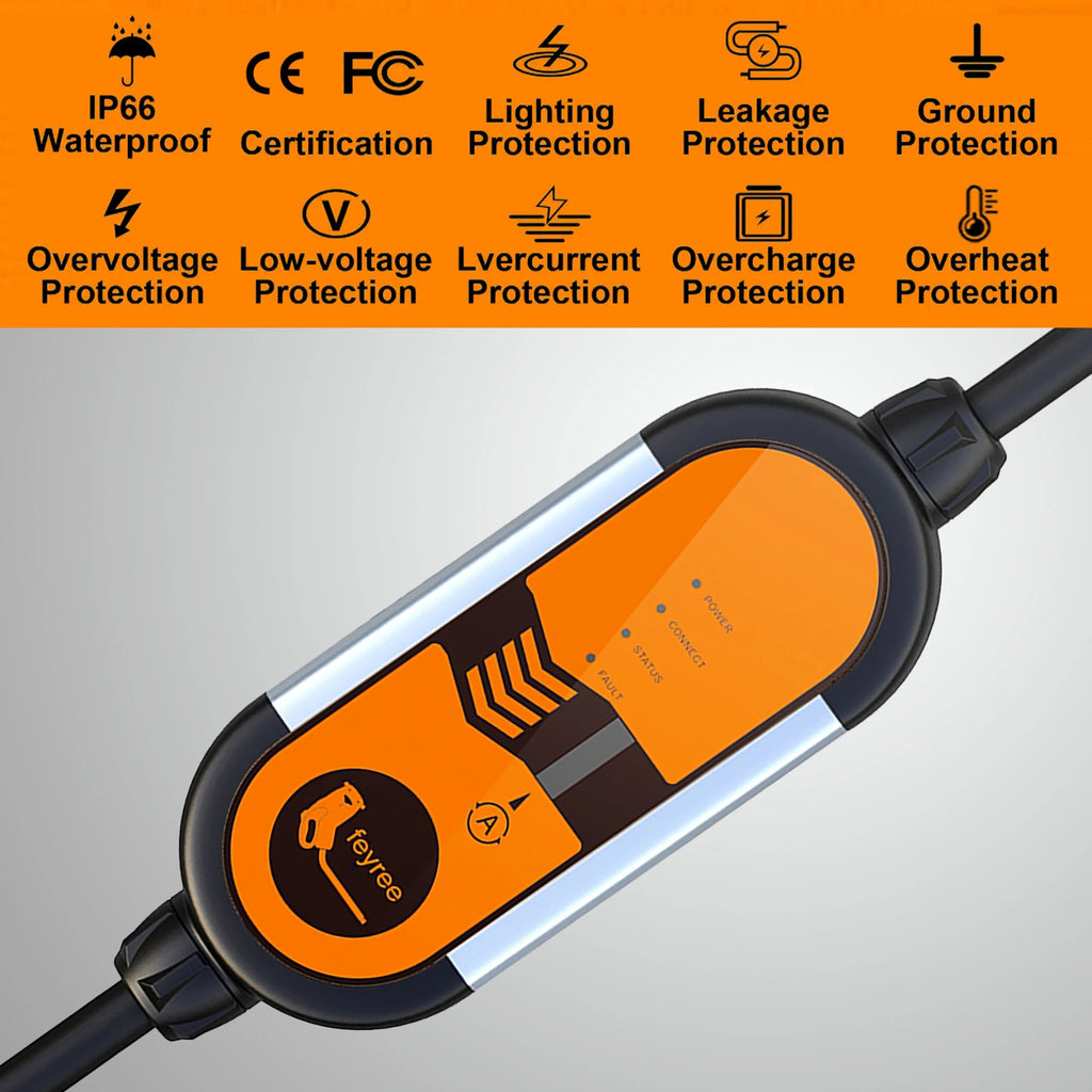 Feyree Chargeur portable pour véhicule électrique type 2 16 A 3,5 kW, Câble de recharge 5 m avec prise Schuko, Courant réglable pour chargeur de voiture électrique