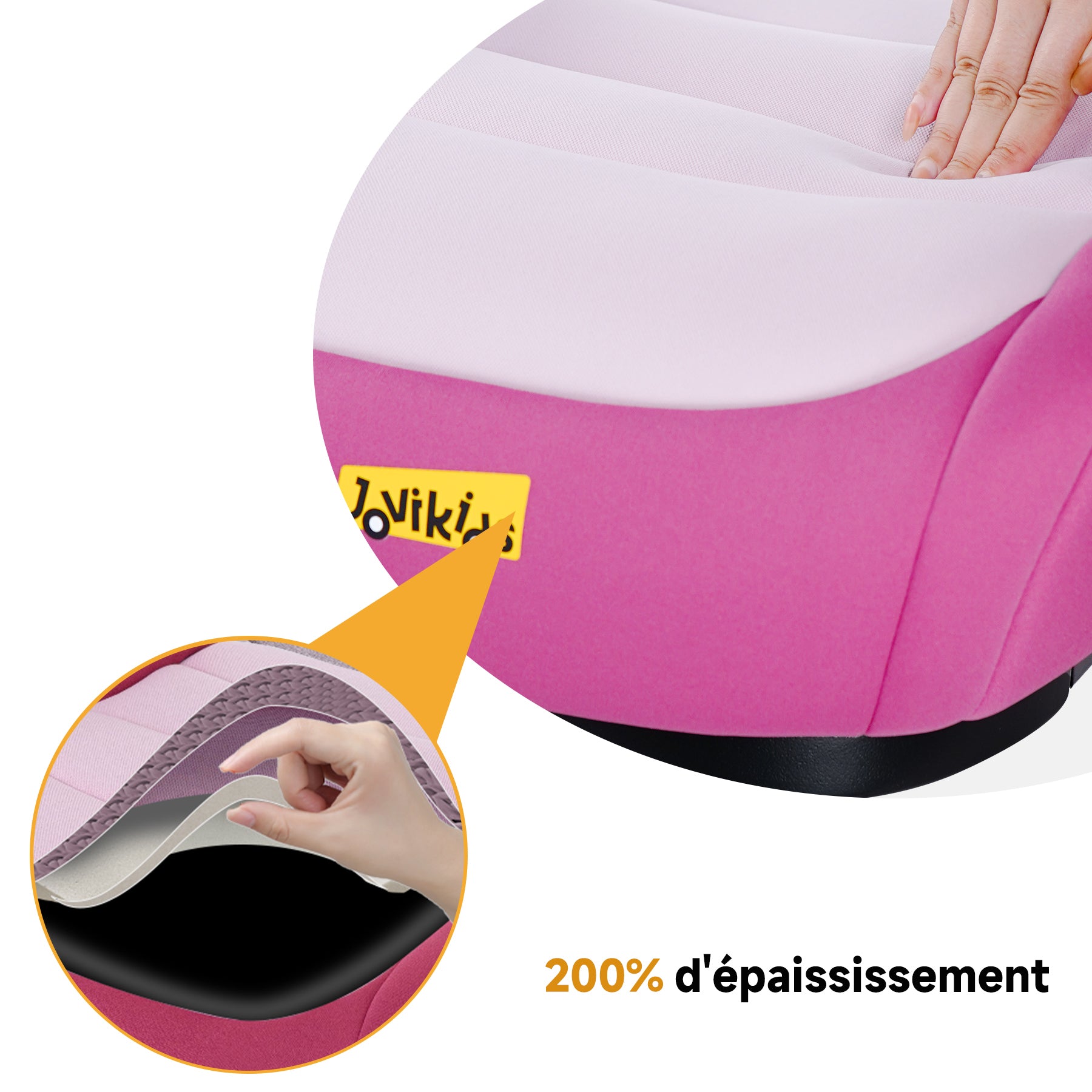 Jovikids OHHO +ISOFIX Siège auto rehausseur pour enfant, ECE R129, pour groupes 2/3 (env. 15–36 kg), avec rembourrage en tissu épaissi, facile à nettoyer et porte-gobelet