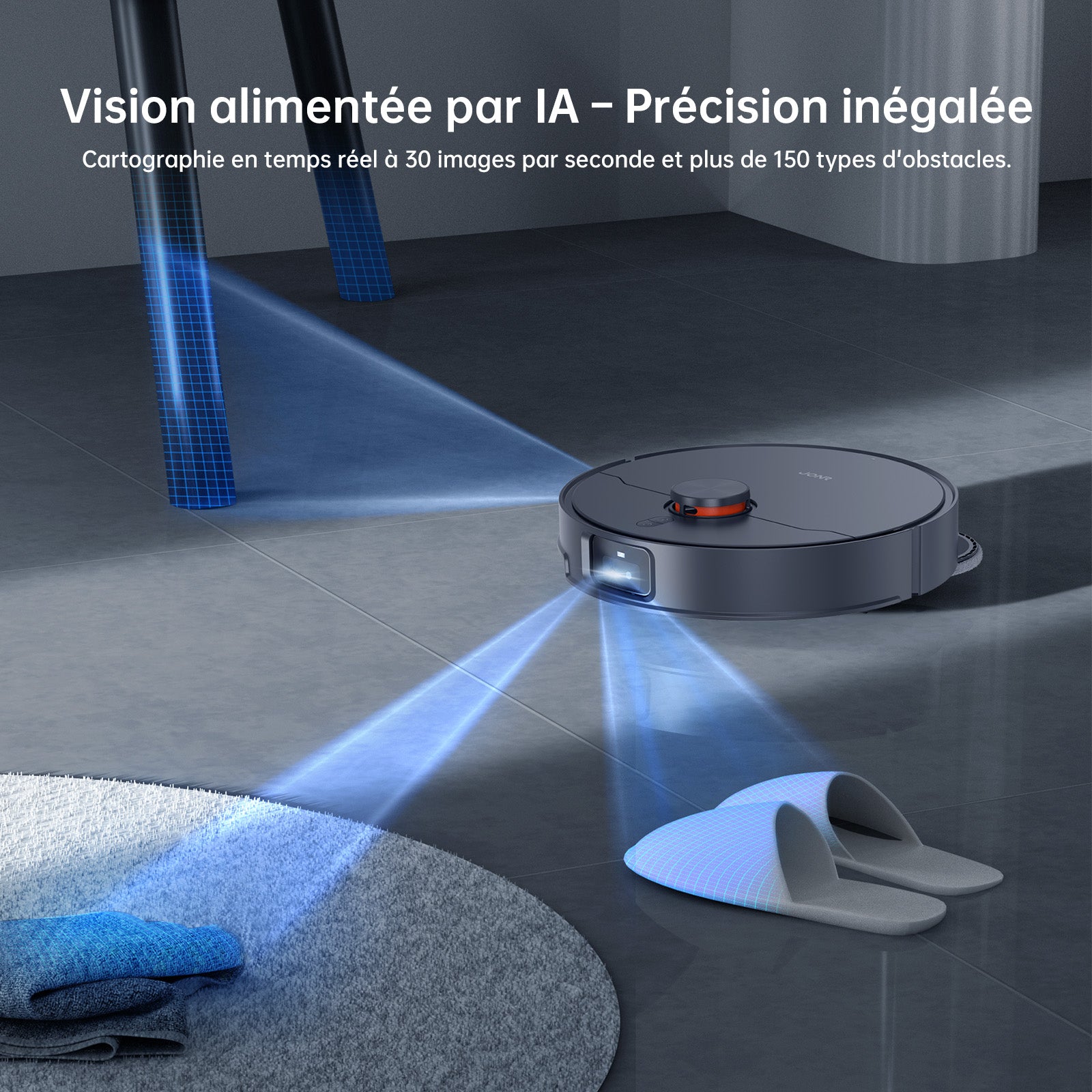 JONR X1 Max Robot Aspirateur Laveur Tout-en-un, Bras Doubles Extensibles, Aspiration 20 kPa, Lavage Eau Chaude 75°C, Séchage Air Chaud 45°C, Anti-emmêlement des Cheveux, Évitement Obstacles IA - Noir