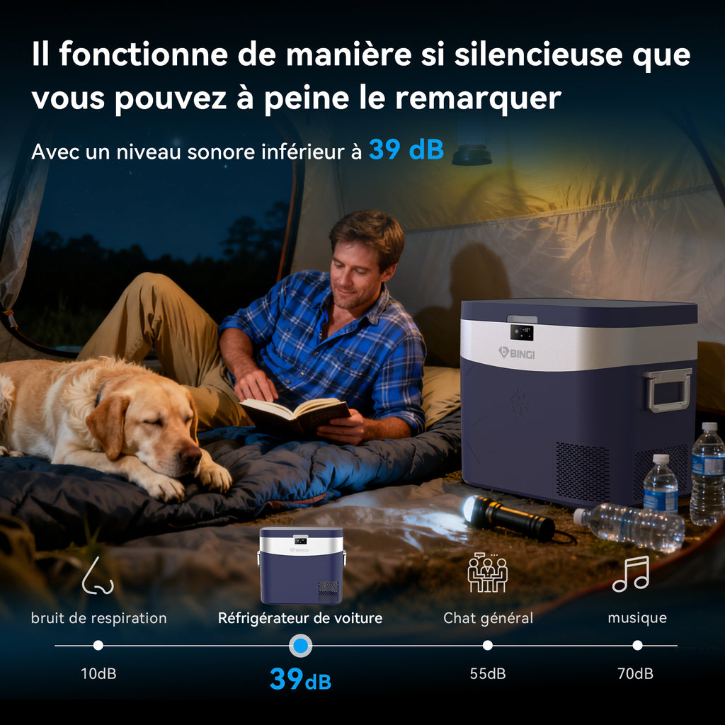 BINGI 22L Réfrigérateur Portable à Compresseur, Congélateur 12/24V DC pour Voiture avec Refroidissement Rapide, Mini Glacière Électrique pour Camion Camping Caravane Pique-nique Maison - Bleu