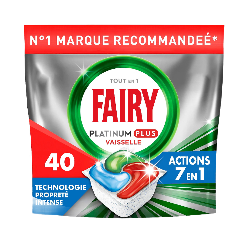 FAIRY Platinum Plus Tablettes nettoyantes propreté intense pour lave-vaisselle - 40 pièces