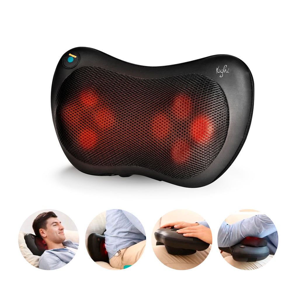 YOGHI - Coussin de Massage Shiatsu Chauffant à 8 Têtes de Massage, Noir